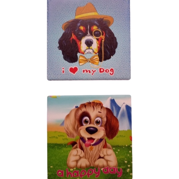 2 Piece Set-I Love MY Dog Coasters, Dog Lovers, Cute Dogs, Square House Coasters - Picture 2 of 5